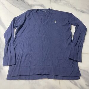 POLO RALPH LAUREN Light Sweater Men's S Blue V-Neck Long Sleeve Pima Cotton‎ H-6